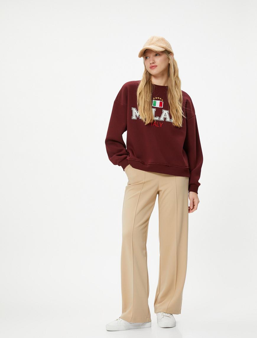   Şardonlu Italy Sweatshirt Aplike Detaylı Uzun Kollu Bisiklet Yaka Pamuklu