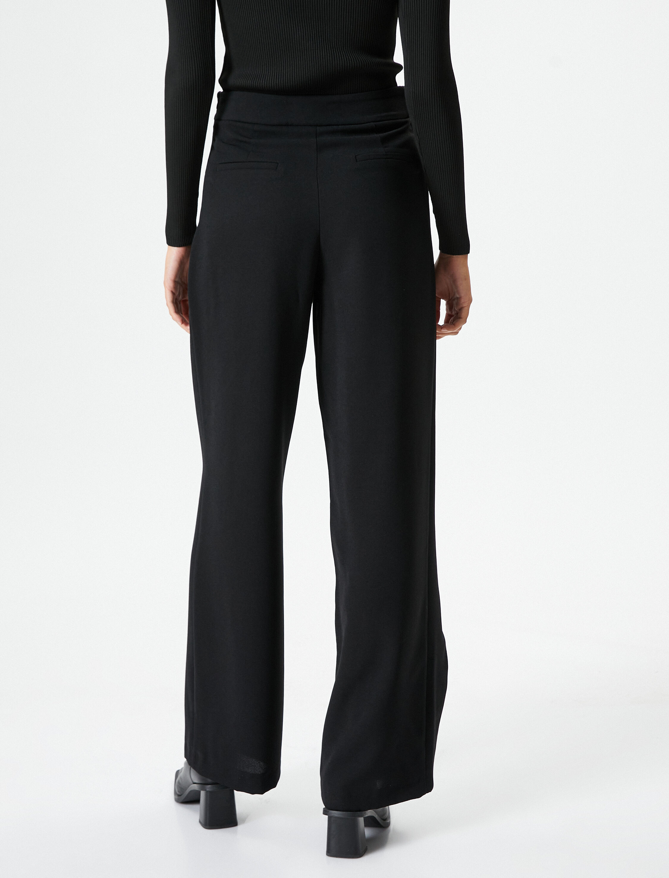   Bol Paça Pantolon Yüksek Bel Kapaklı Düğmeli