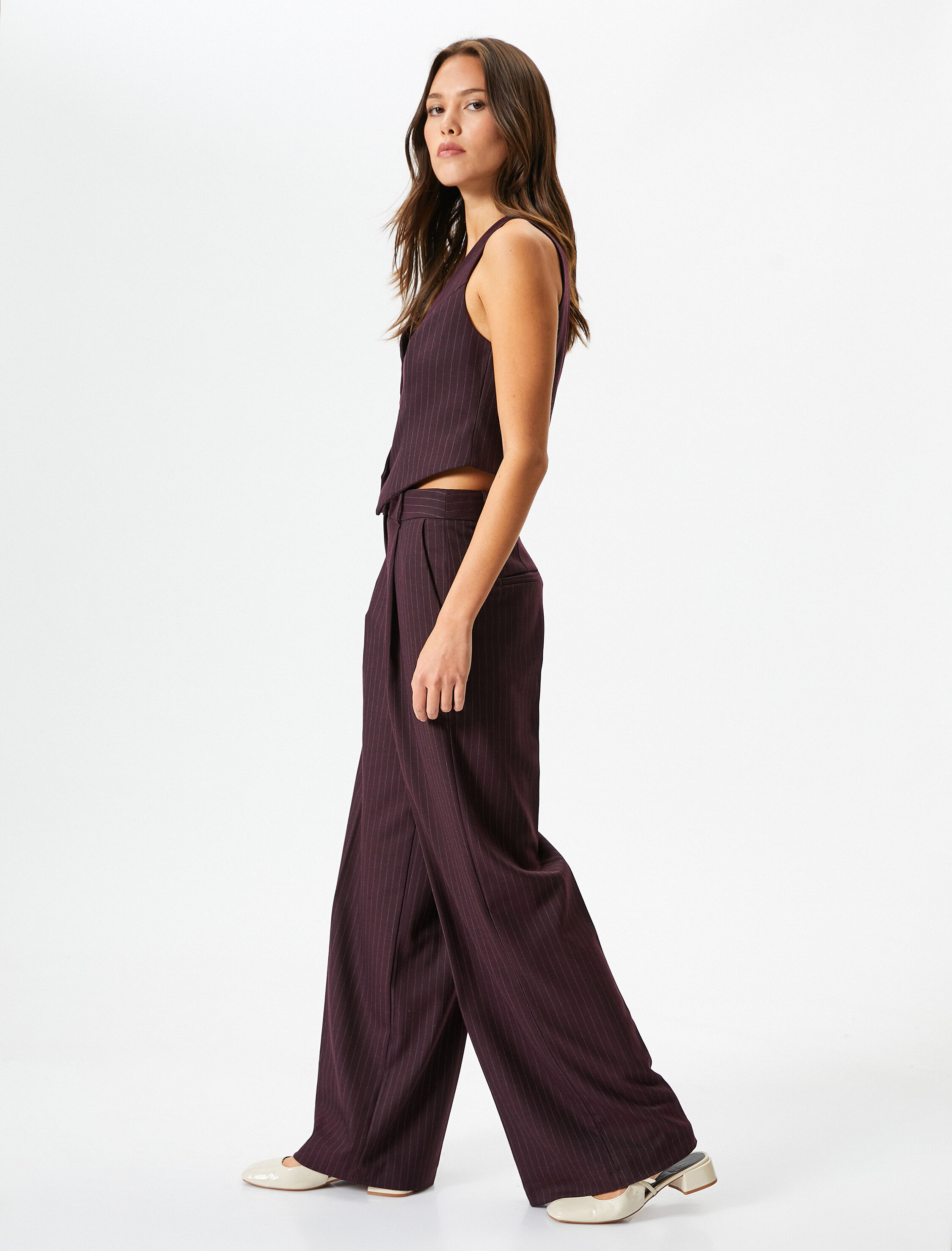   Palazzo Pantolon Yüksek Bel Pileli Düğmeli