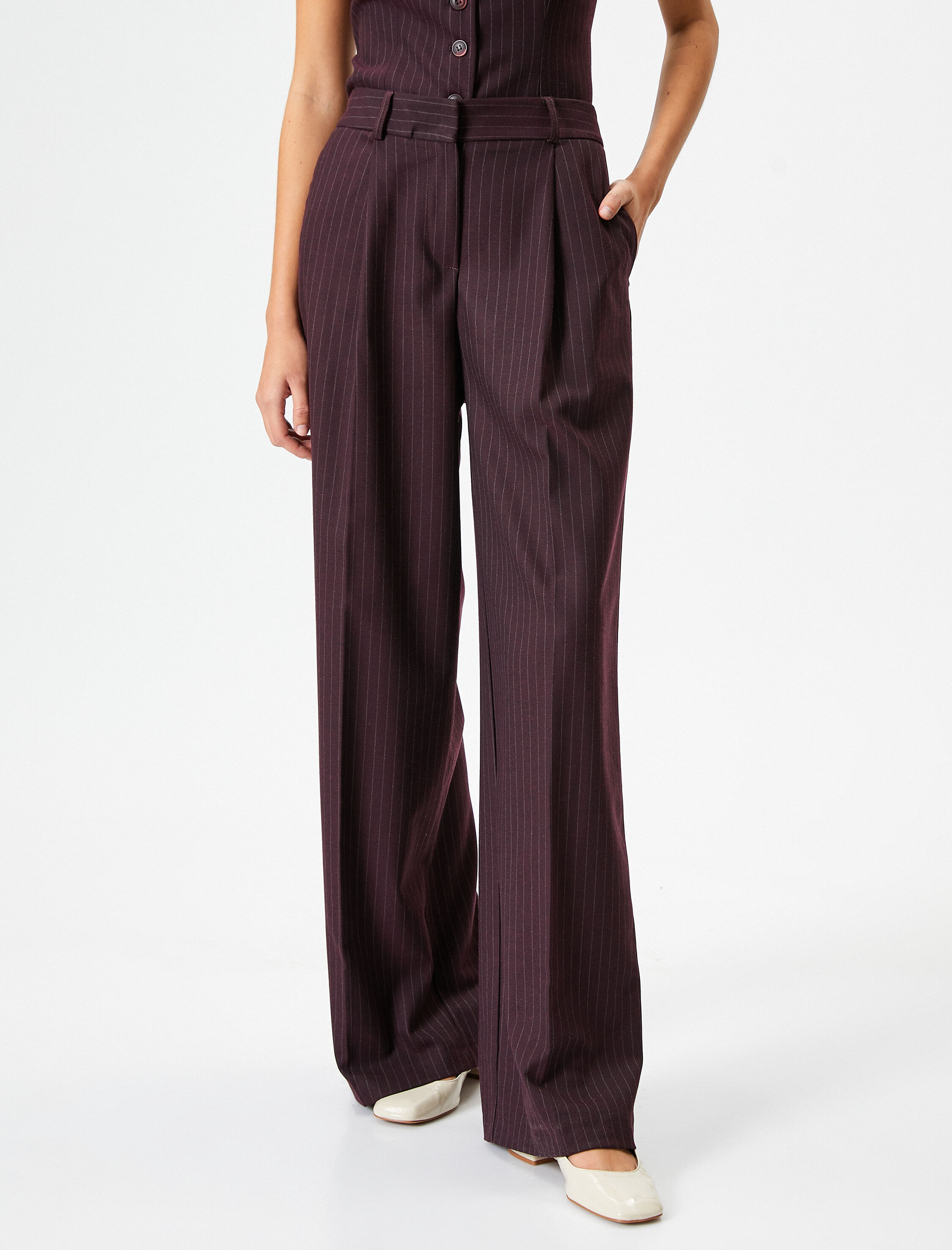   Palazzo Pantolon Yüksek Bel Pileli Düğmeli