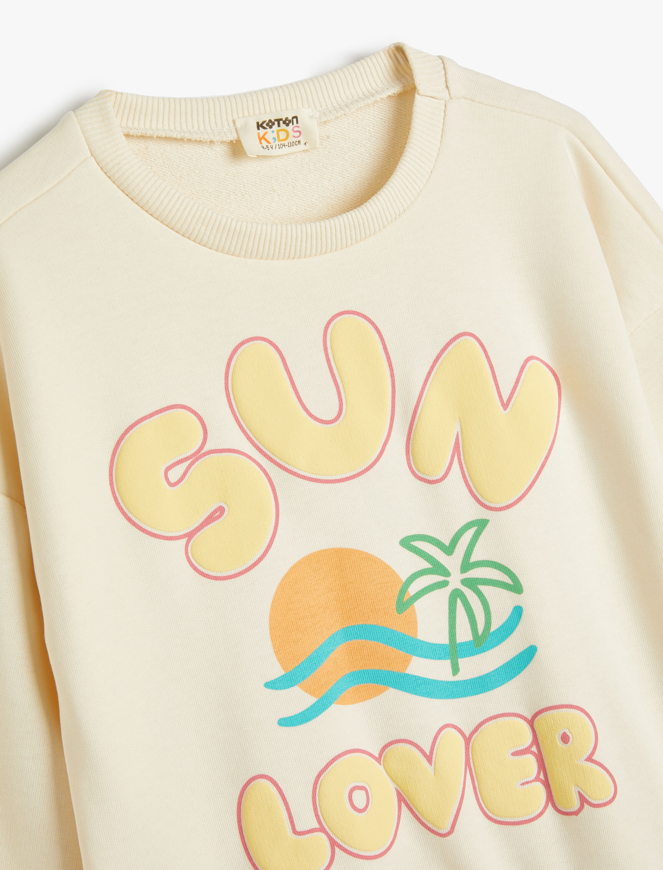  Kız Çocuk Sweatshirt Uzun Kollu Bisiklet Yaka Yaz Temalı Slogan Baskılı Pamuklu