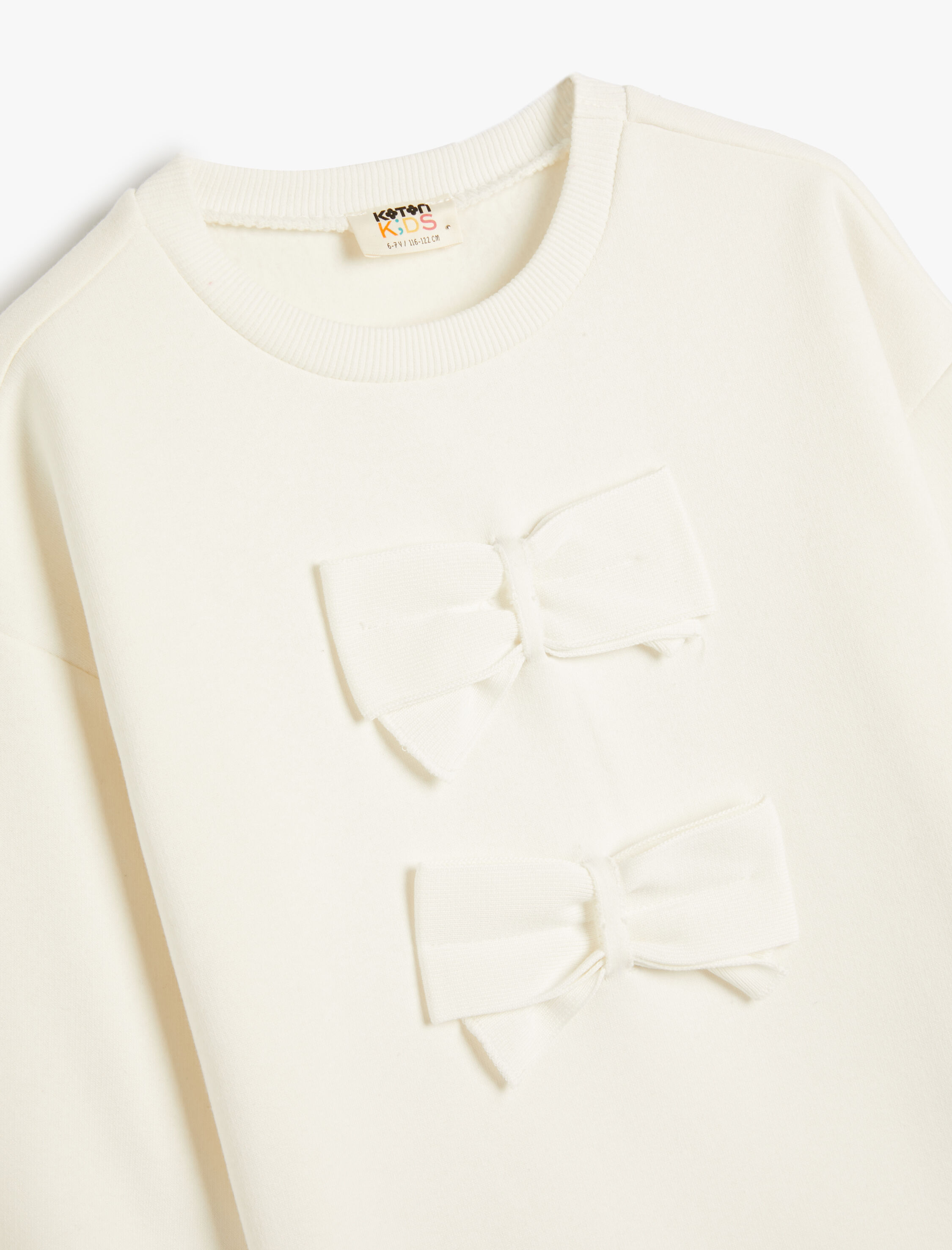  Kız Çocuk Basic Sweat Bisiklet Yaka Uzun Kollu Fiyonk Detaylı Şardonlu