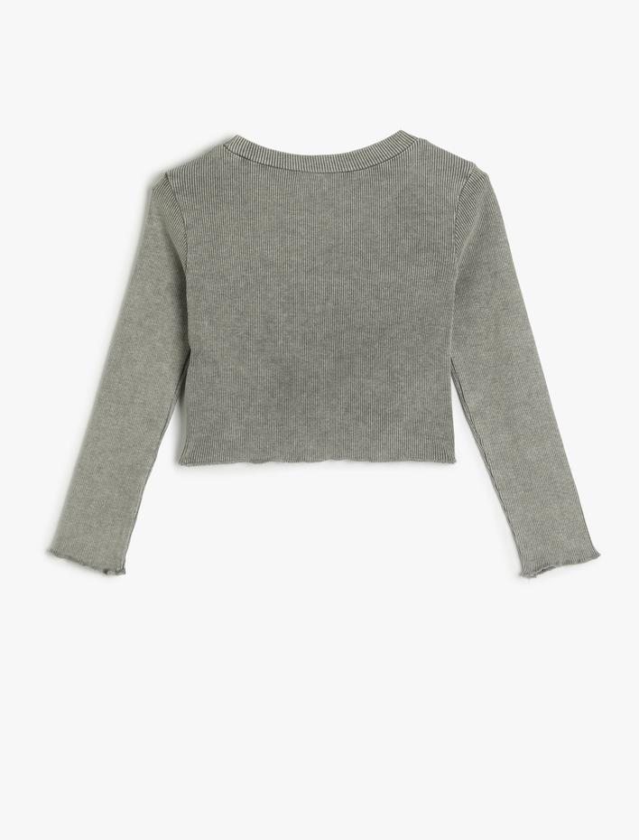 Kız Çocuk Tişört Uzun Kollu Bisiklet Yaka Kaşkorse Dikiş Detaylı Pamuklu