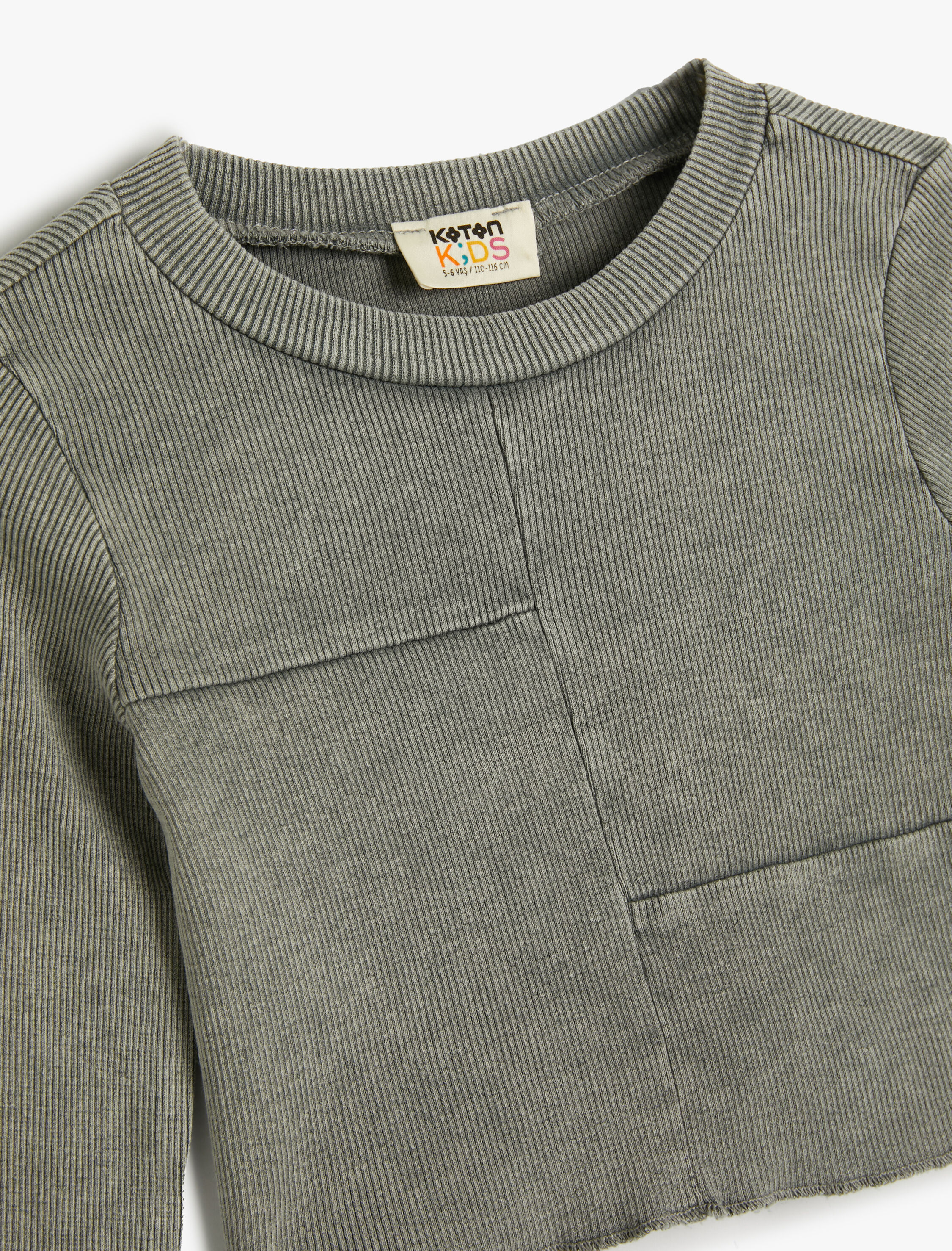  Kız Çocuk Tişört Uzun Kollu Bisiklet Yaka Kaşkorse Dikiş Detaylı Pamuklu