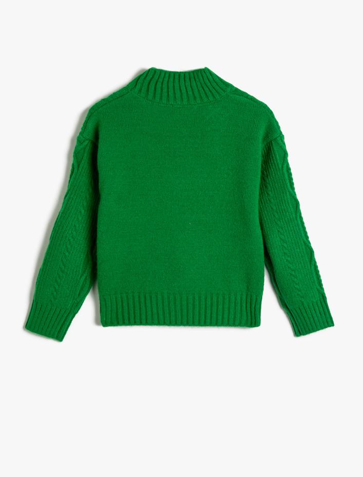 Kız Çocuk Örgü Kazak Yarım Balıkçı Yaka Uzun Kollu