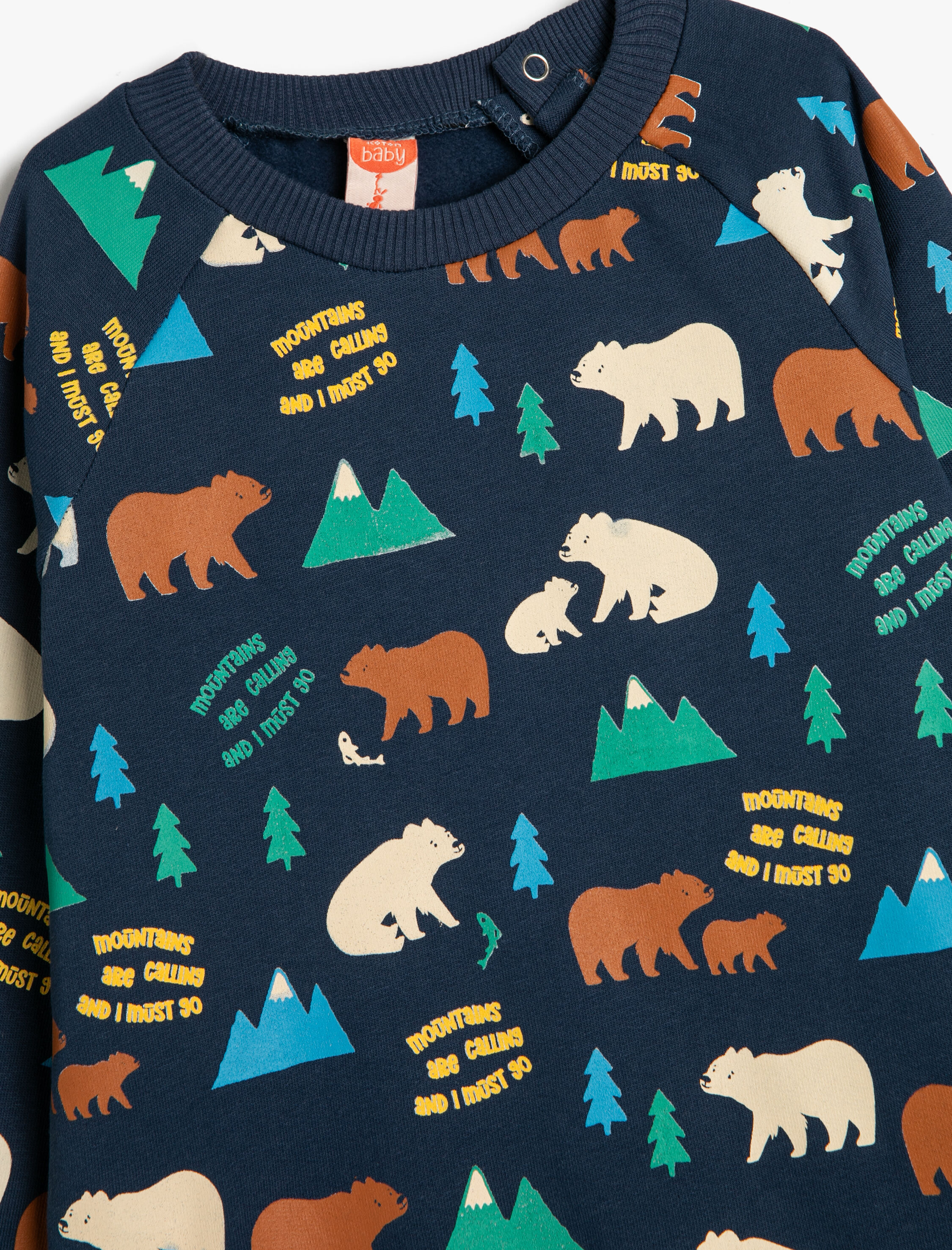  Erkek Bebek Pamuklu Sweat Ayı Baskılı Uzun Kollu Bisiklet Yaka