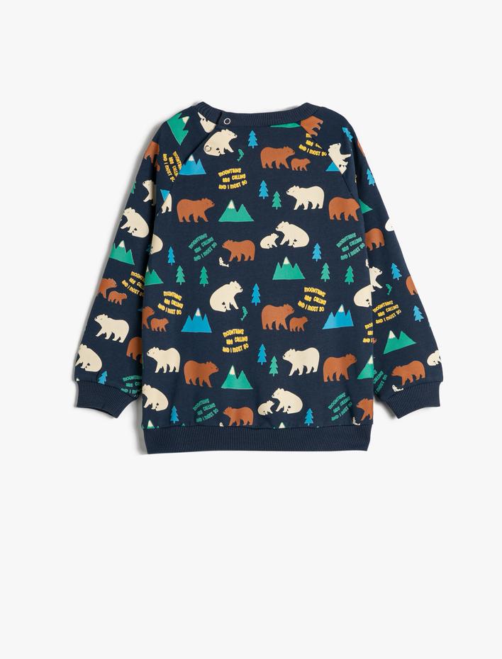 Erkek Bebek Pamuklu Sweat Ayı Baskılı Uzun Kollu Bisiklet Yaka