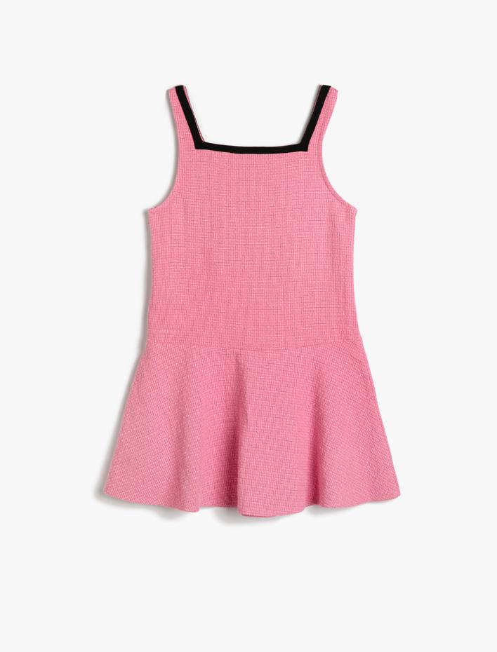 Kız Çocuk Tüvit Askılı Elbise Düğme Detaylı