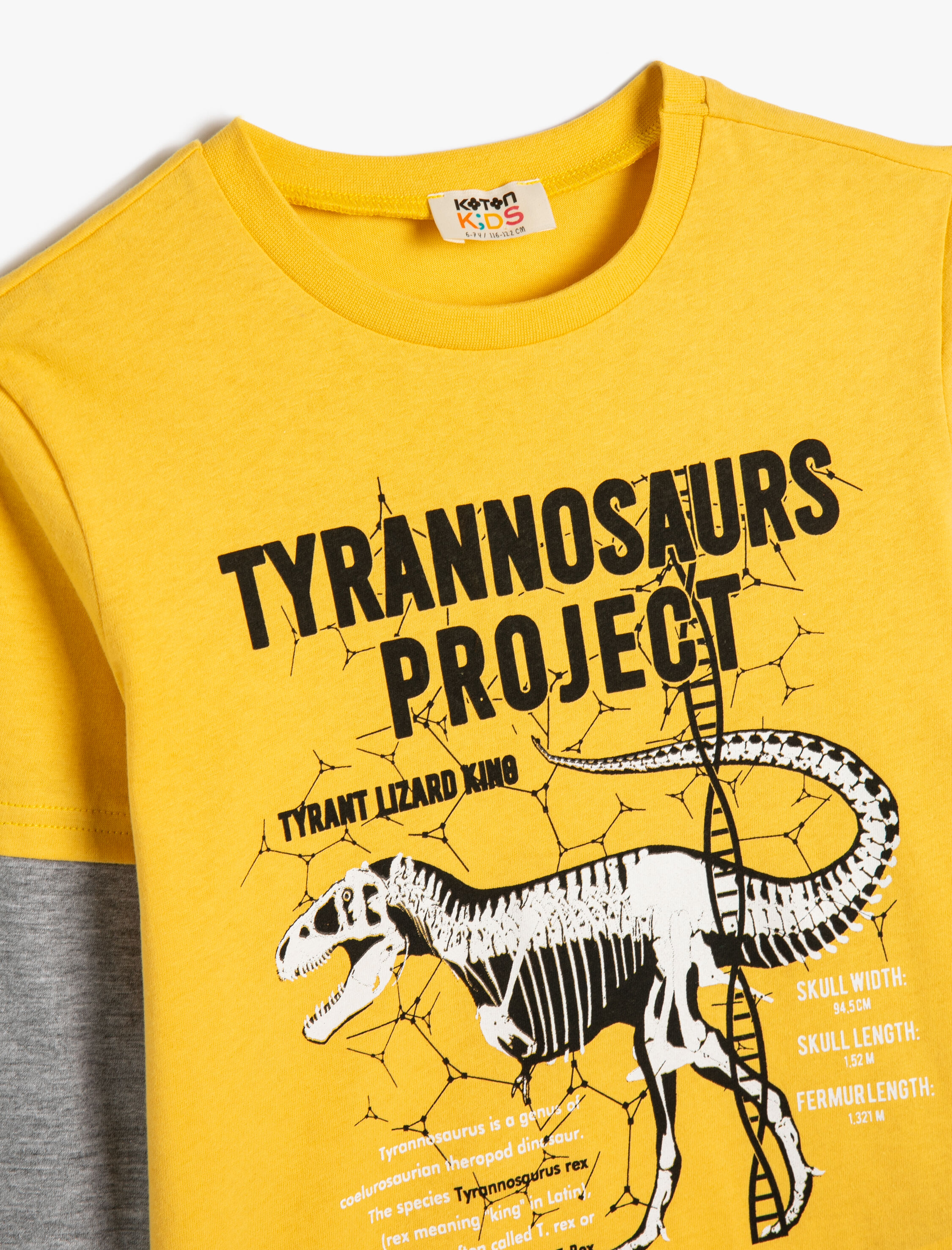  Erkek Çocuk Tişört Uzun Kollu Bisiklet Yaka Dinozor Temalı Pamuklu