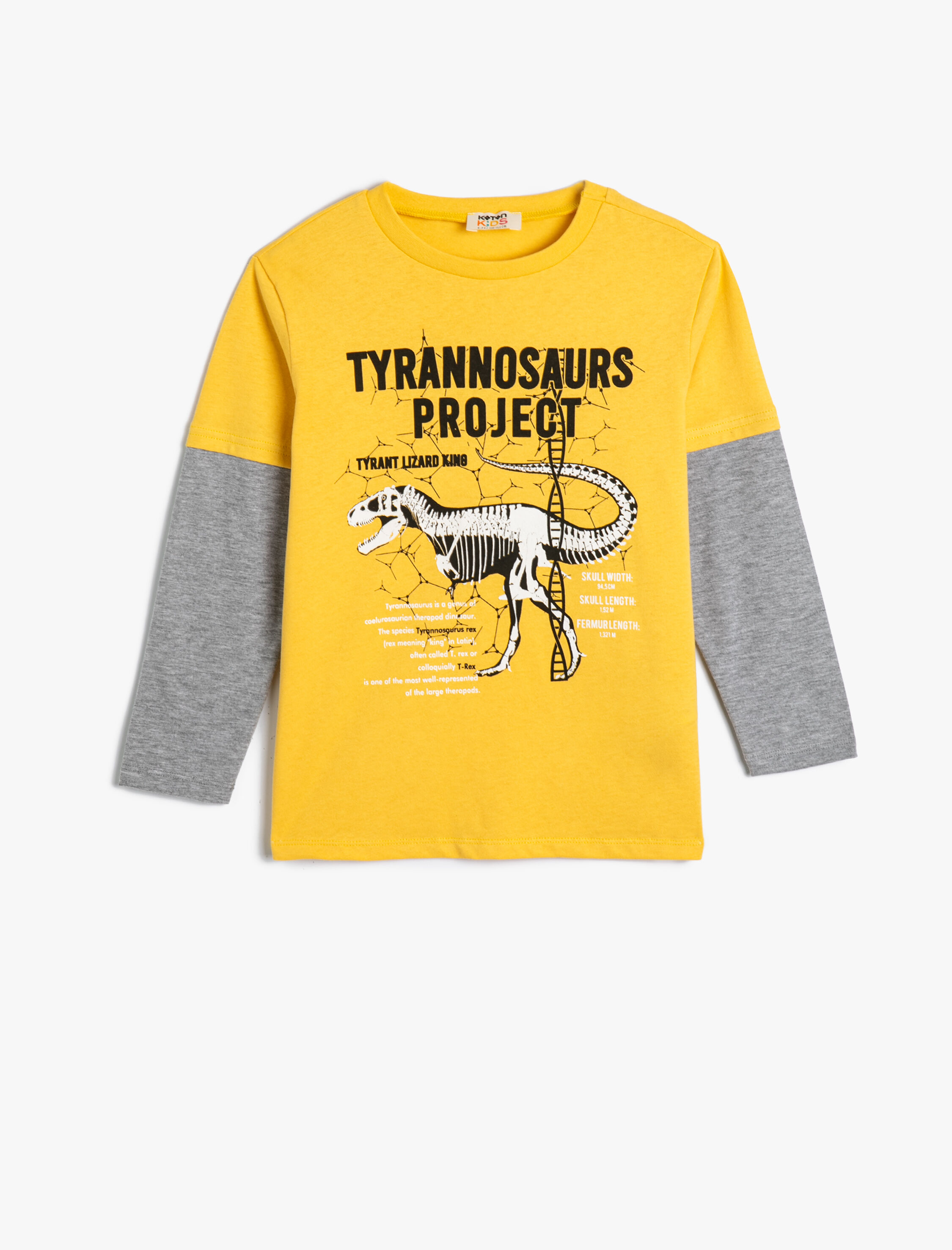  Erkek Çocuk Tişört Uzun Kollu Bisiklet Yaka Dinozor Temalı Pamuklu