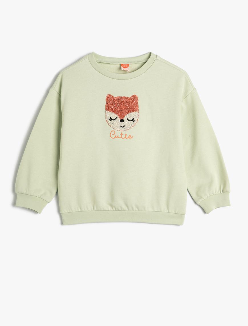  Kız Bebek Tilki Aplike Detaylı Sweatshirt Pamuklu