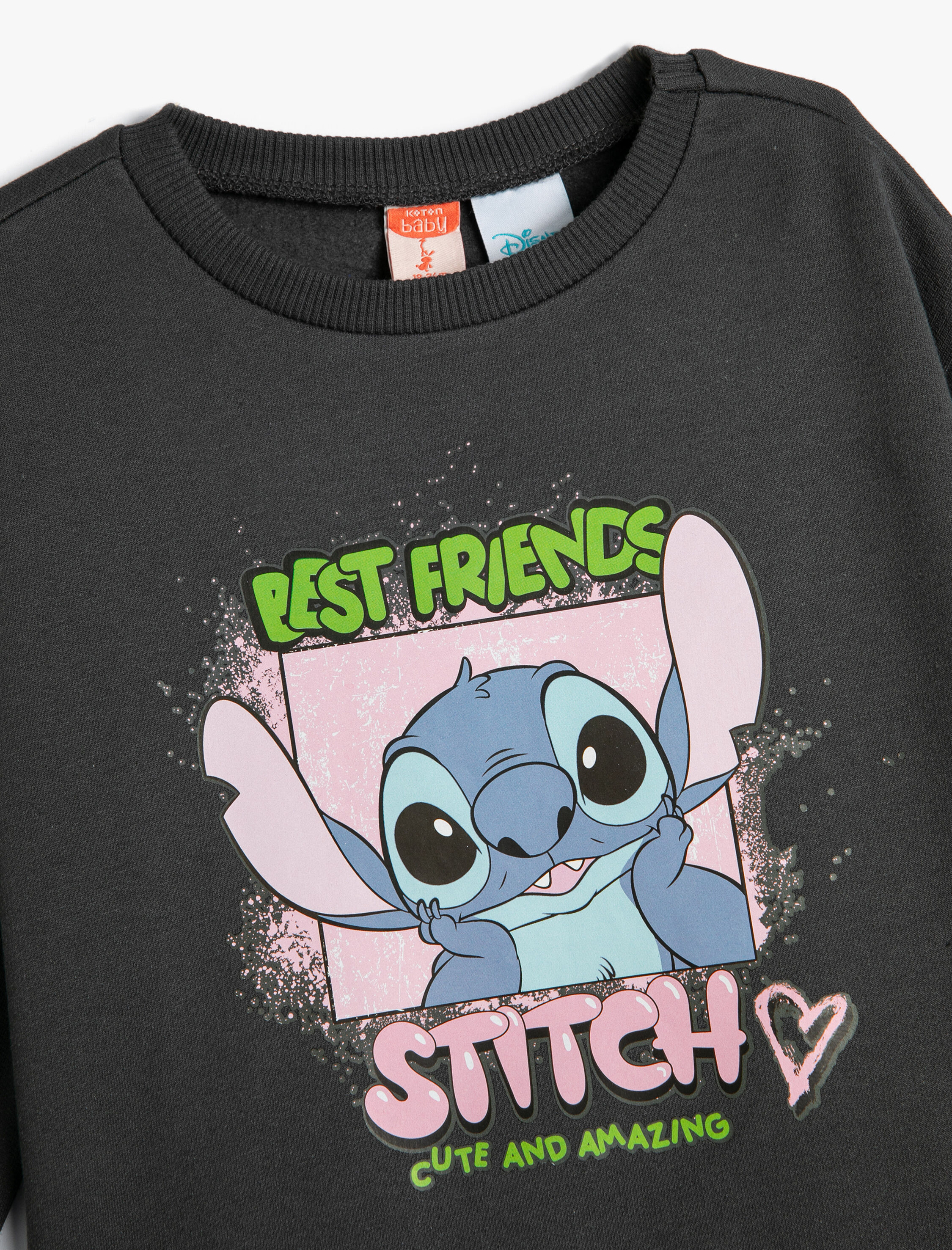  Kız Bebek Stitch Sweat Lisanslı Uzun Kollu Bisiklet Yaka Pamuklu Şardonlu