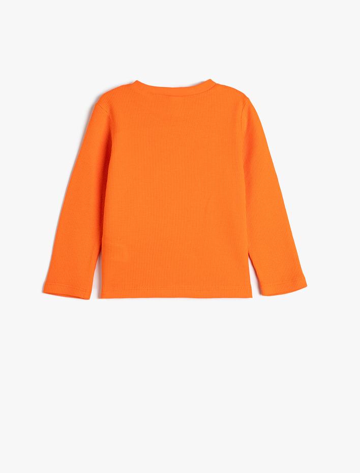 Erkek Bebek Tişört Uzun Kollu Bisiklet Yaka Dokulu Slogan Baskı Detaylı Pamuklu