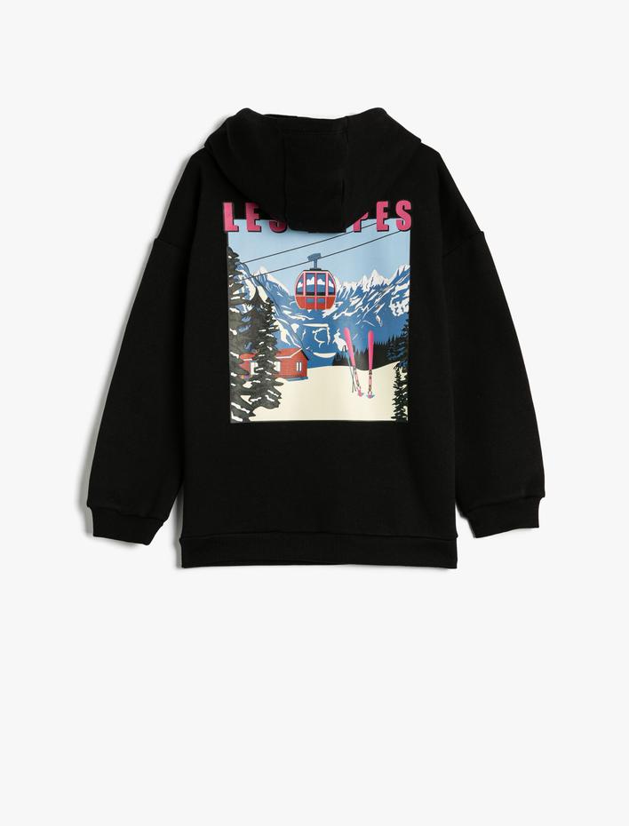 Kız Çocuk Kapşonlu Sweat Uzun Kollu Kayak Baskılı Şardonlu