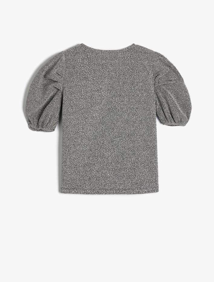 Kız Çocuk Bluz Balon Kollu Yuvarlak Yaka