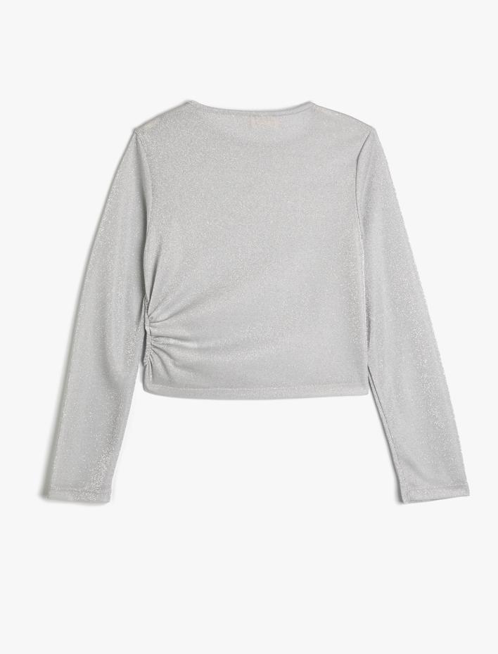 Kız Çocuk Tişört Uzun Kollu  Parlak Kumaş Büzgü Detaylı