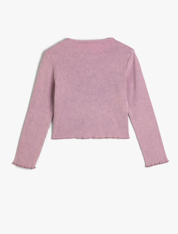 Kız Çocuk Tişört Uzun Kollu Bisiklet Yaka Kaşkorse Kartal Baskı Detaylı Pamuklu