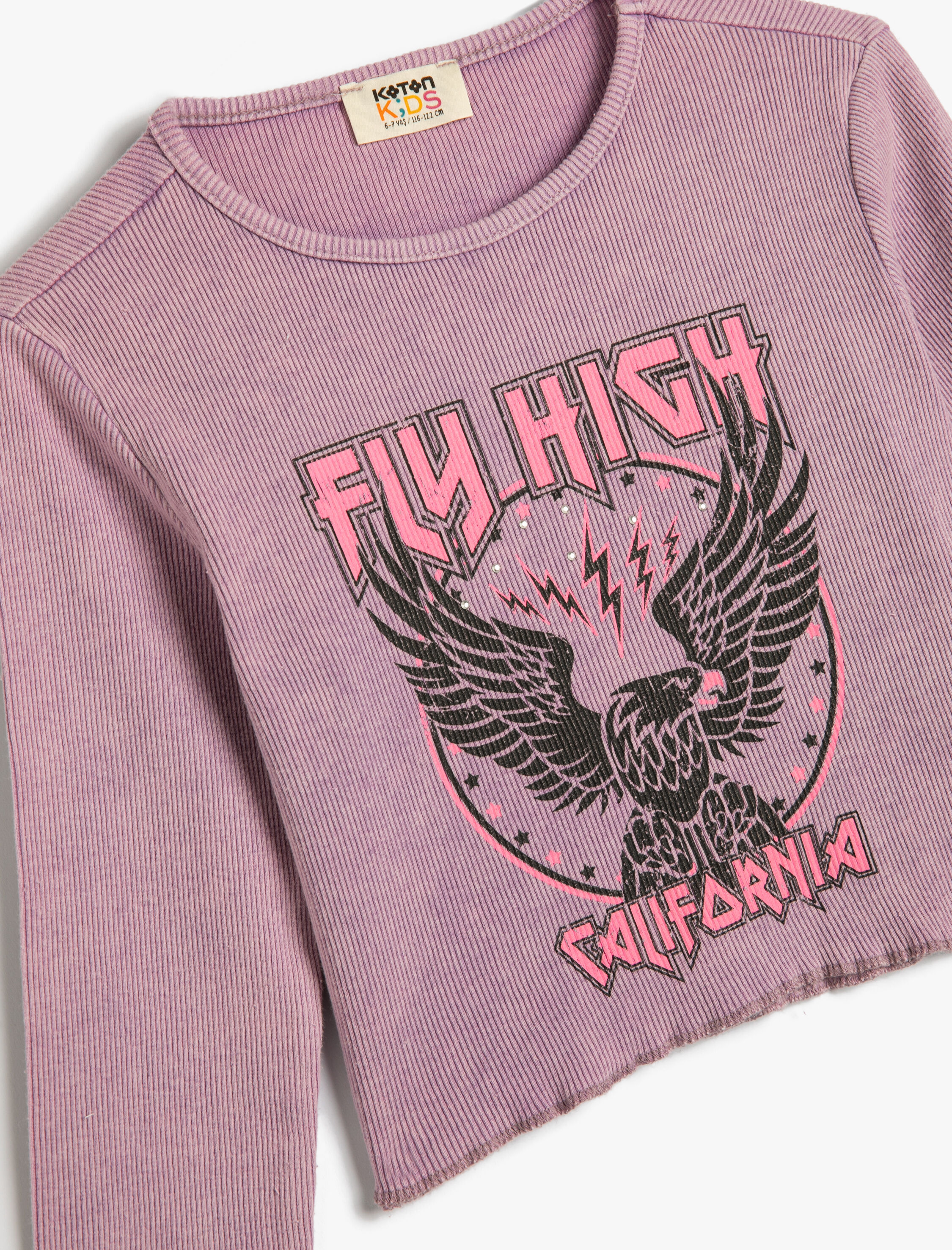  Kız Çocuk Tişört Uzun Kollu Bisiklet Yaka Kaşkorse Kartal Baskı Detaylı Pamuklu