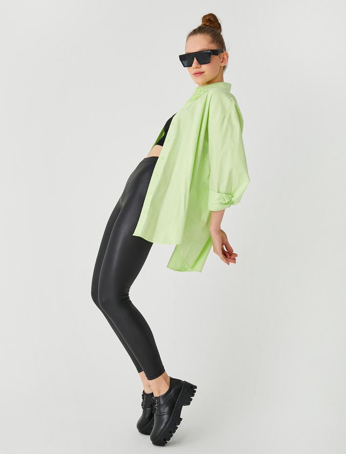  Deri Görünümlü Yüksek Bel Tayt