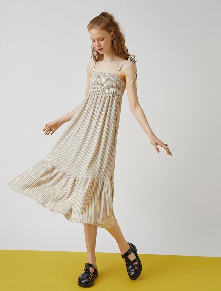  İnce Askılı Midi Elbise