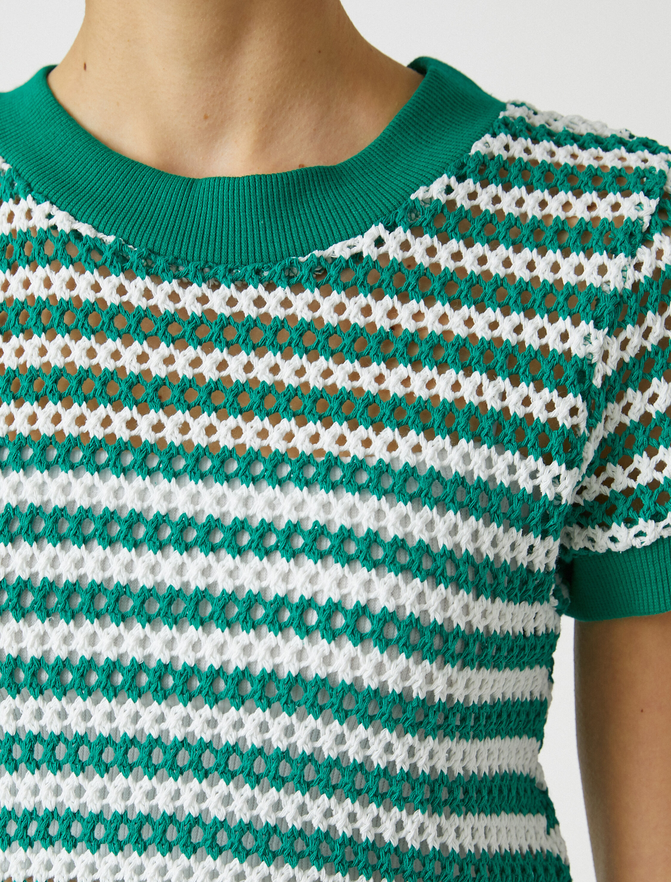   Crop Örgü Tişört Bisiklet Yaka