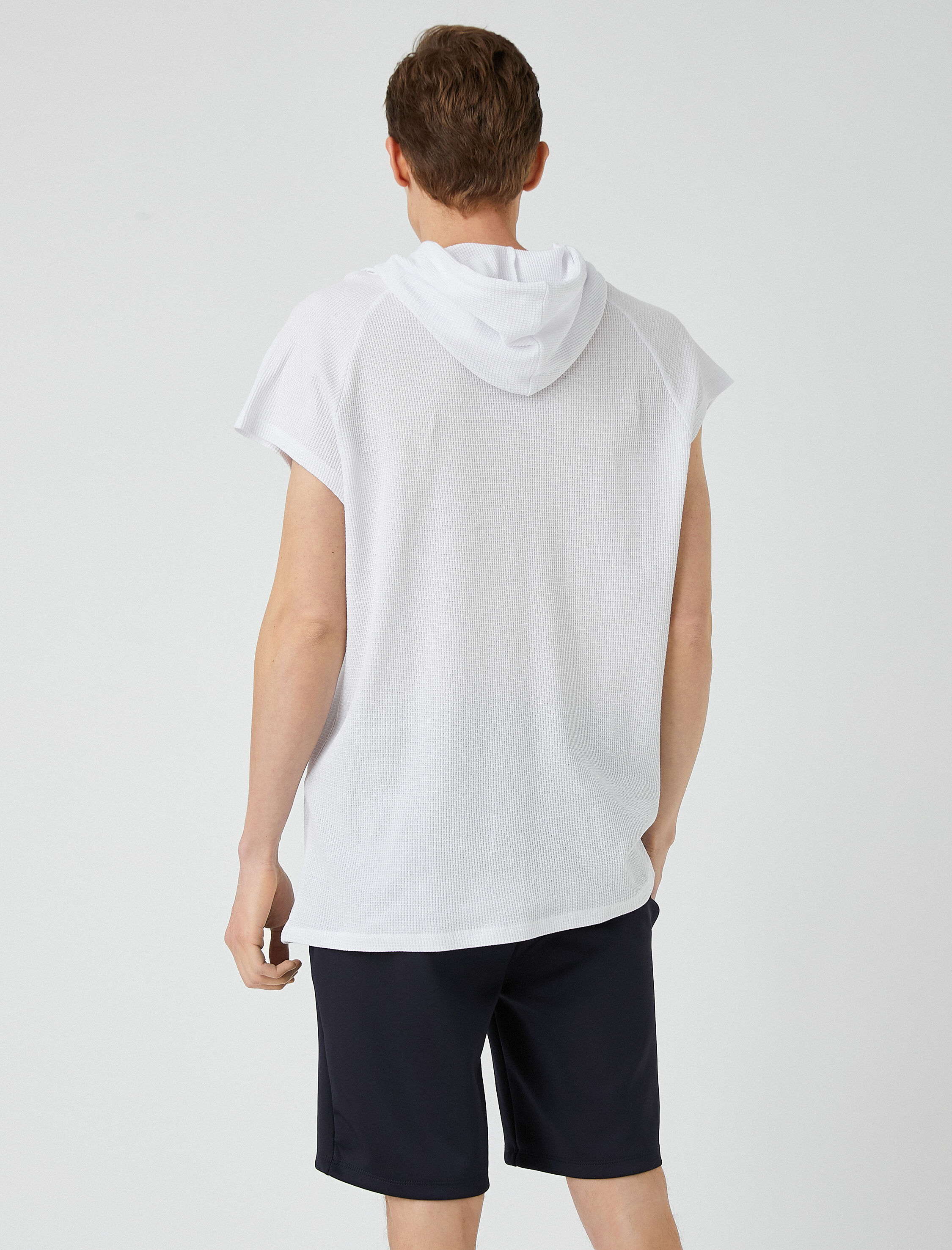   Oversize Kapşonlu Tişört Pamuklu Kolsuz Slogan Baskılı