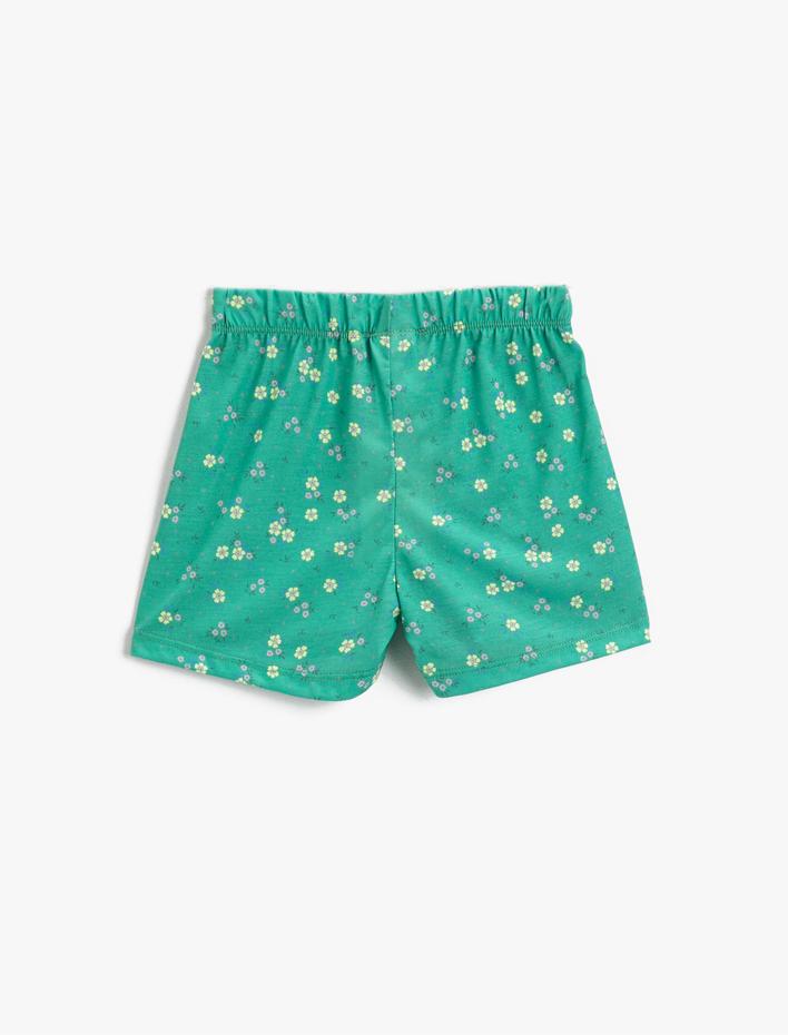 Kız Çocuk Kısa Şort Çiçek Desenli Beli Lastikli Pamuklu