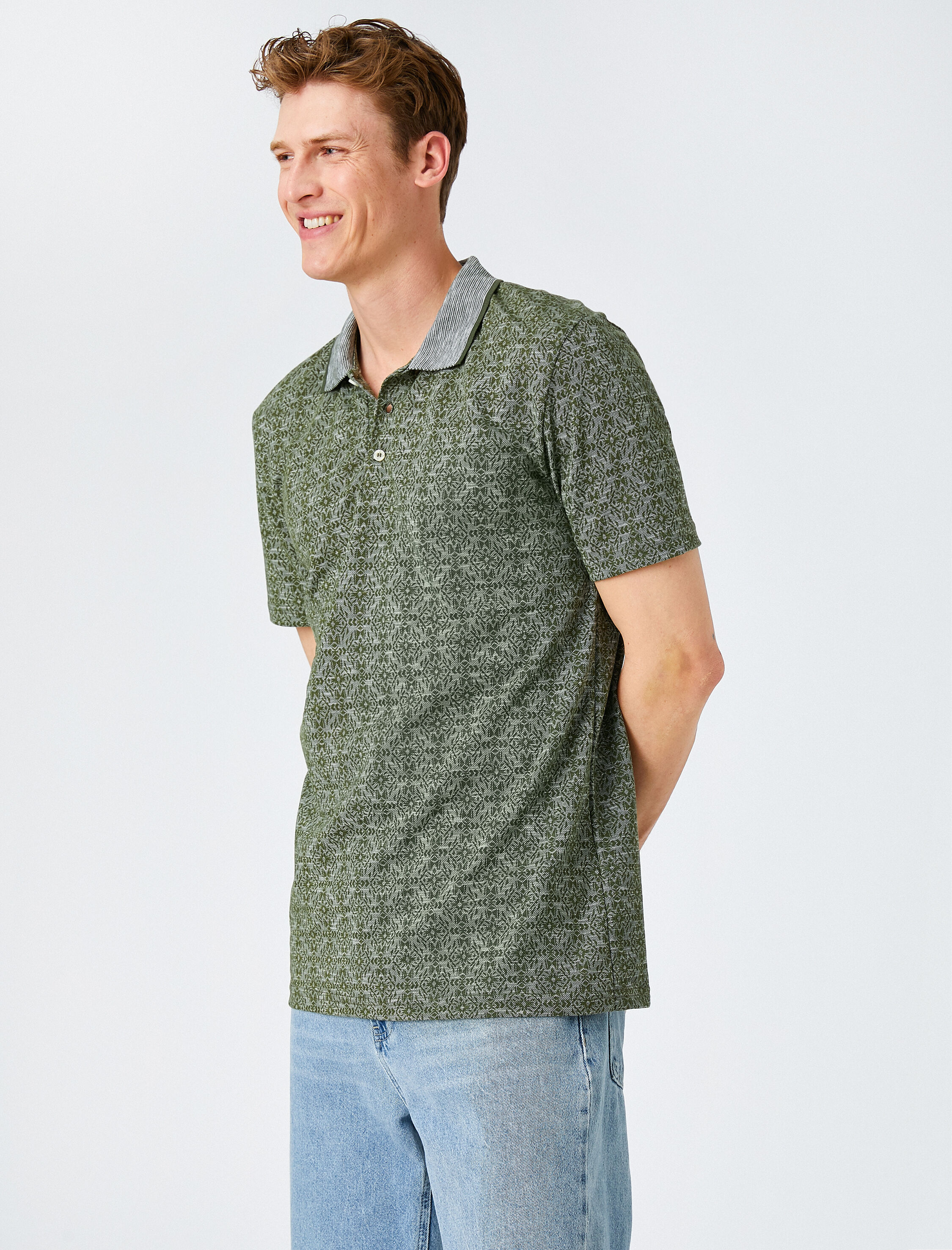 Yeşil Erkek Desenli Polo Yaka Tişört 2SAM10379MK | Koton