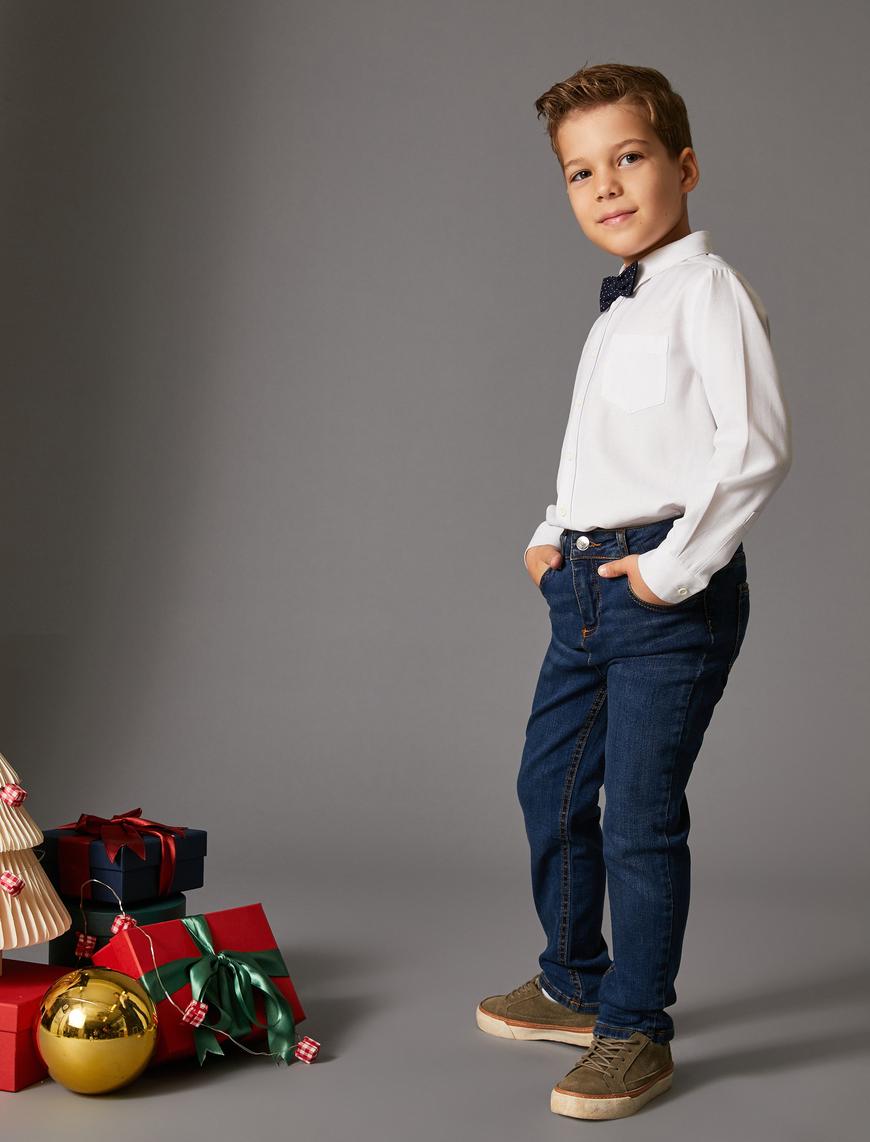  Erkek Çocuk Normal Bel Dar Paça Pamuklu Kot Pantolon - Slim Jean
