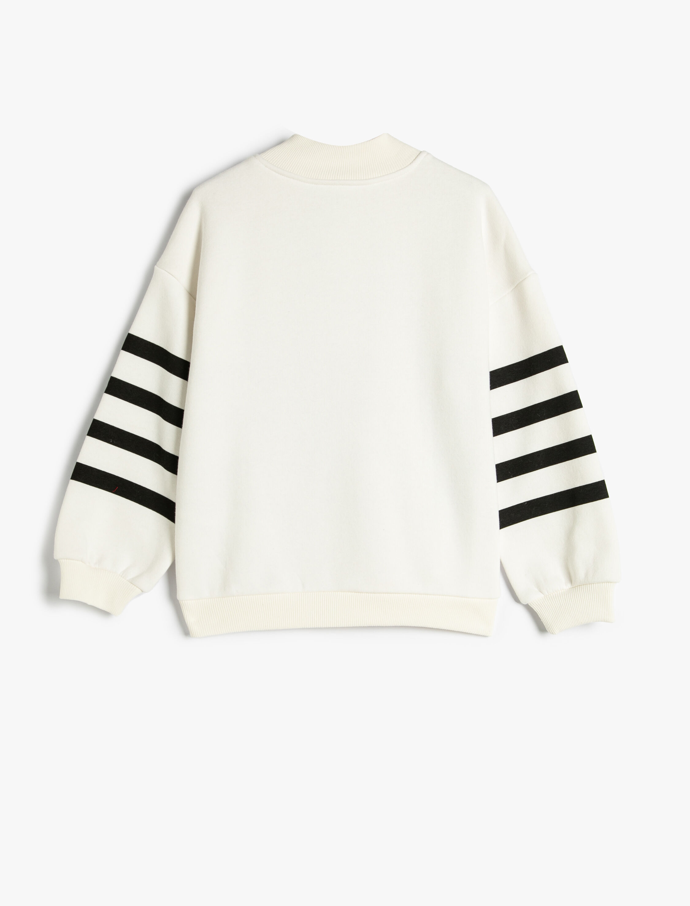  Kız Çocuk Sweatshirt Dik Yaka Uzun Kollu Yarım Fermuarlı Çizgi Detaylı Şardonlu