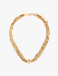Zincir Çelik Kolye Çok Katlı Geometrik Charm Detaylı