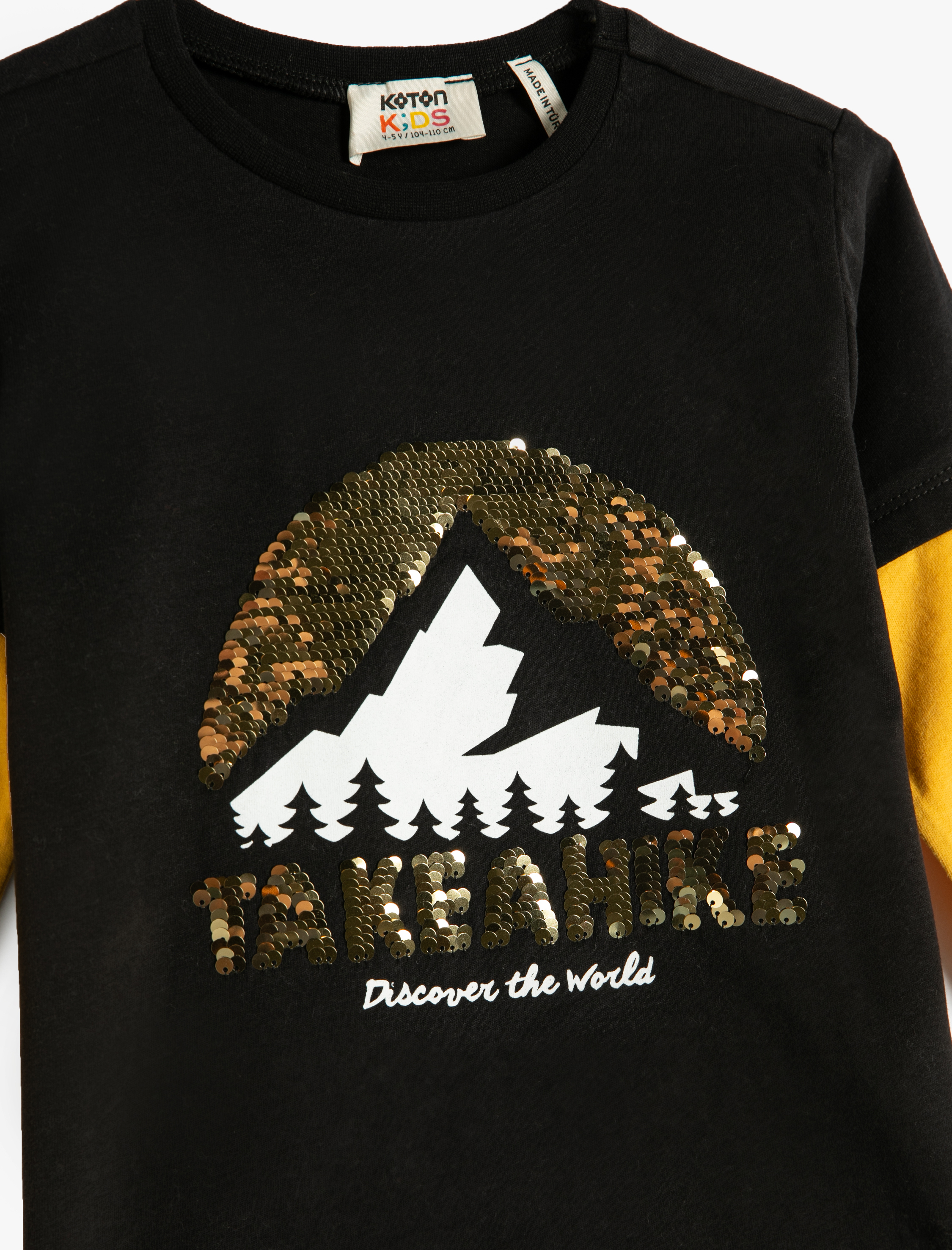  Erkek Çocuk Tişört Uzun Kollu Bisiklet Yaka Pullu Payetli Doğa Baskılı Pamuklu