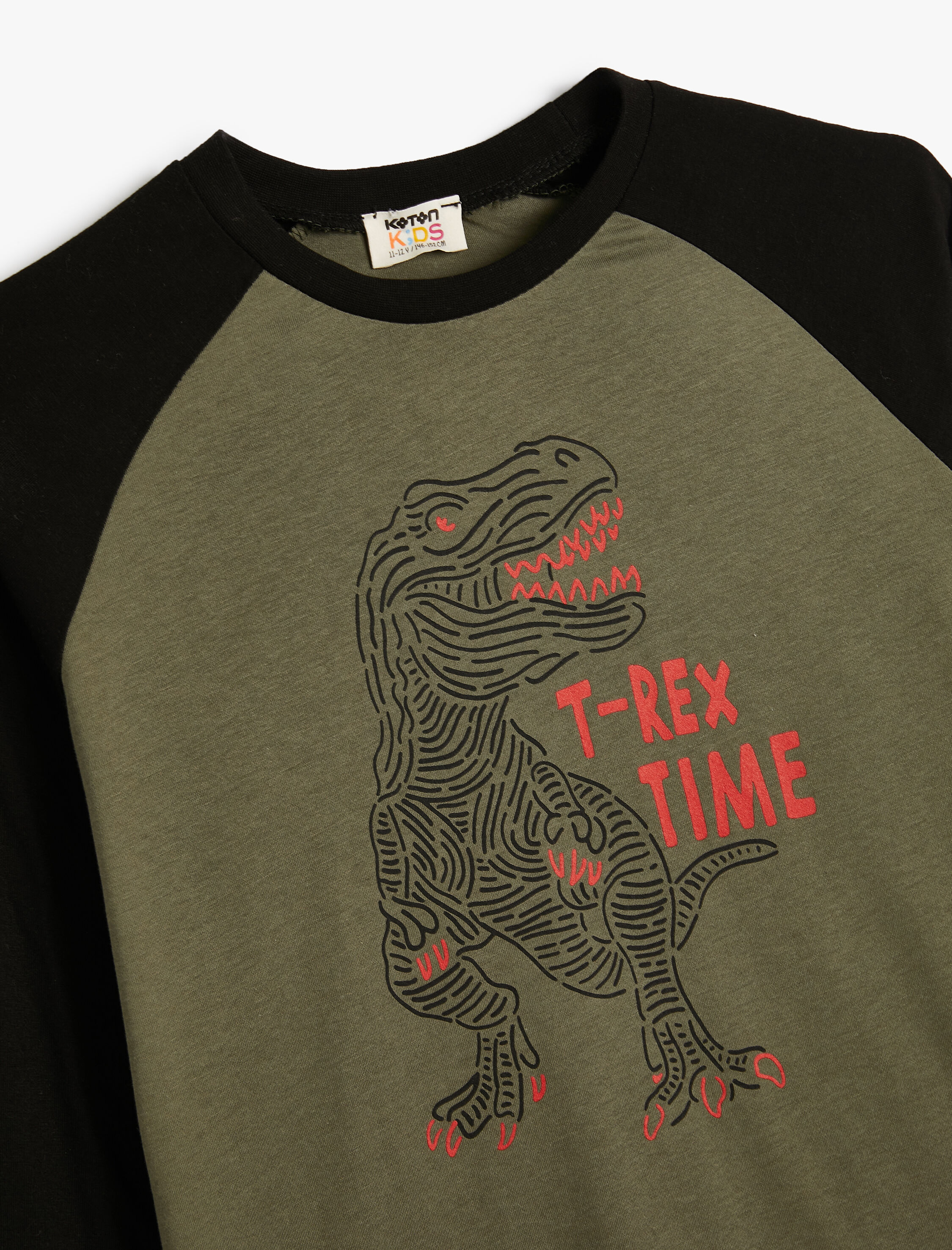  Erkek Çocuk Tişört Uzun Kollu Bisiklet Yaka Dinozor Baskılı Pamuklu