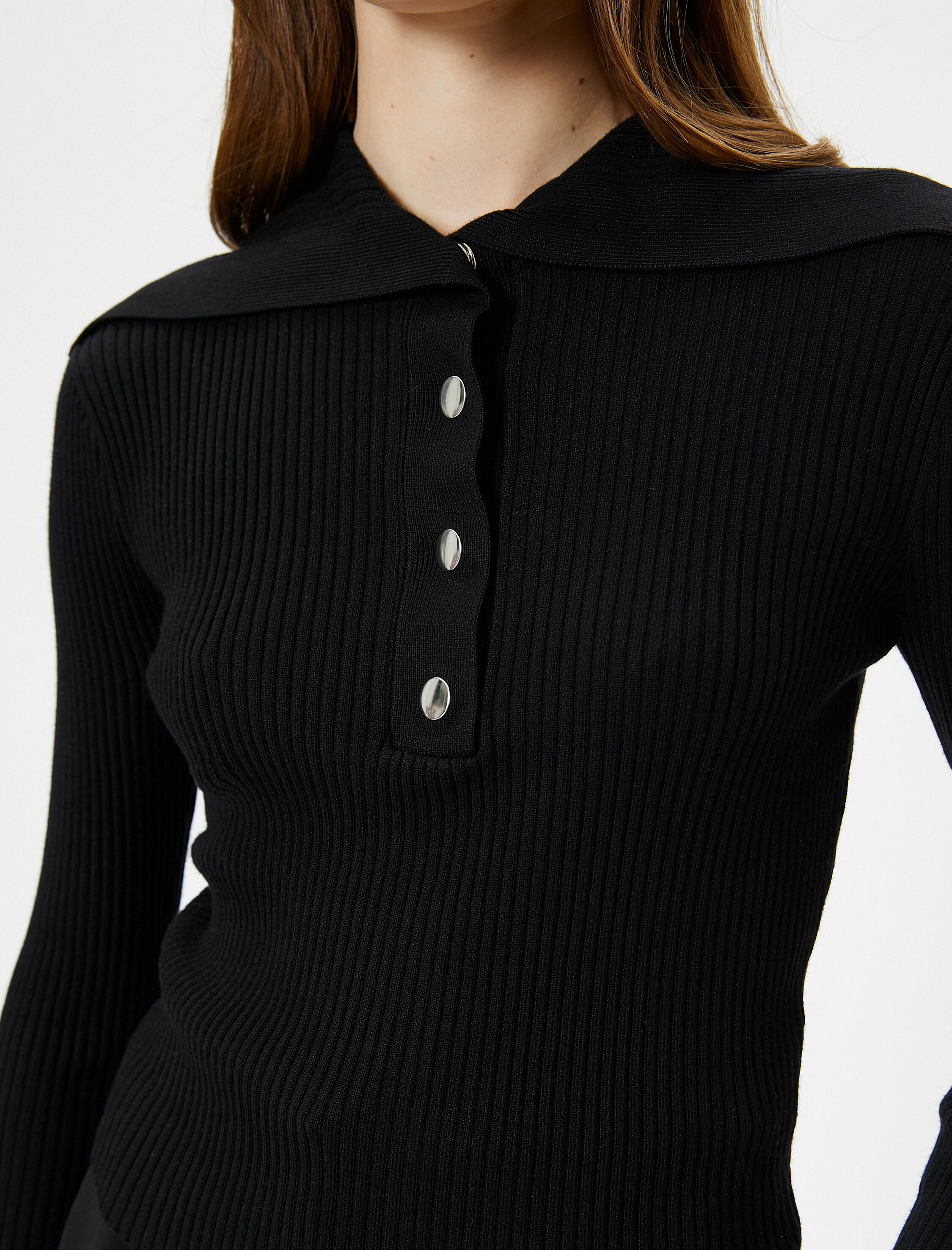   Triko Kazak Geniş Yaka Çıtçıt Düğmeli Fitilli