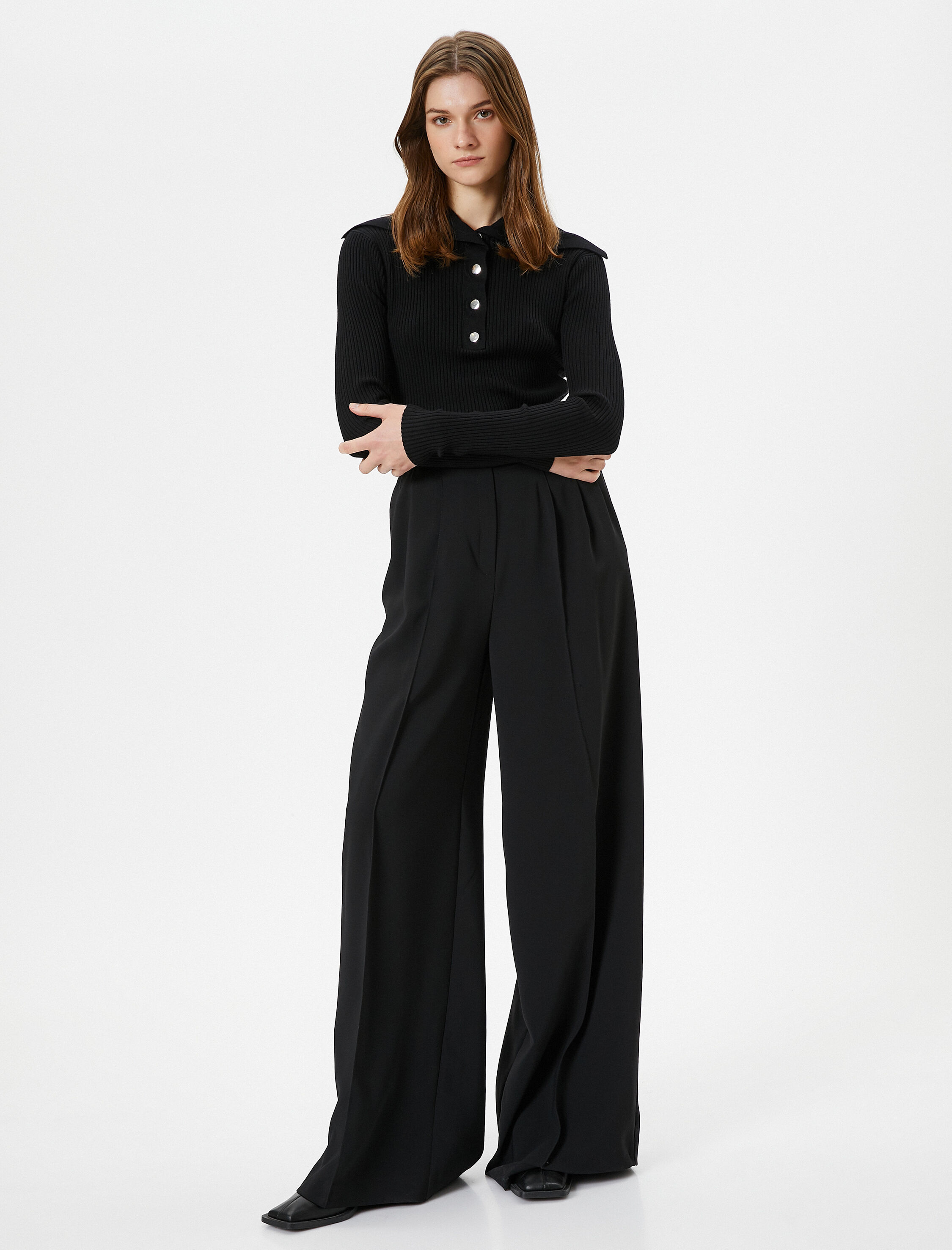   Triko Kazak Geniş Yaka Çıtçıt Düğmeli Fitilli