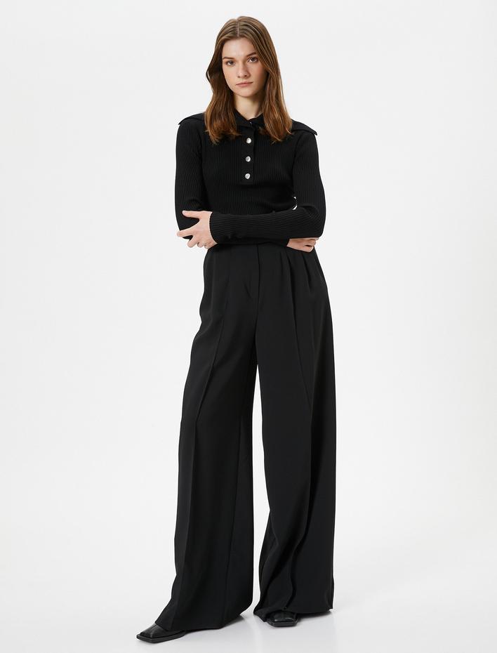  Triko Kazak Geniş Yaka Çıtçıt Düğmeli Fitilli