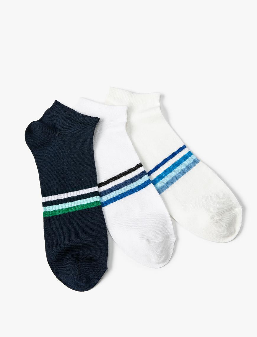  Erkek 3'lü Patik Çorap Seti Şerit Desenli Çok Renkli