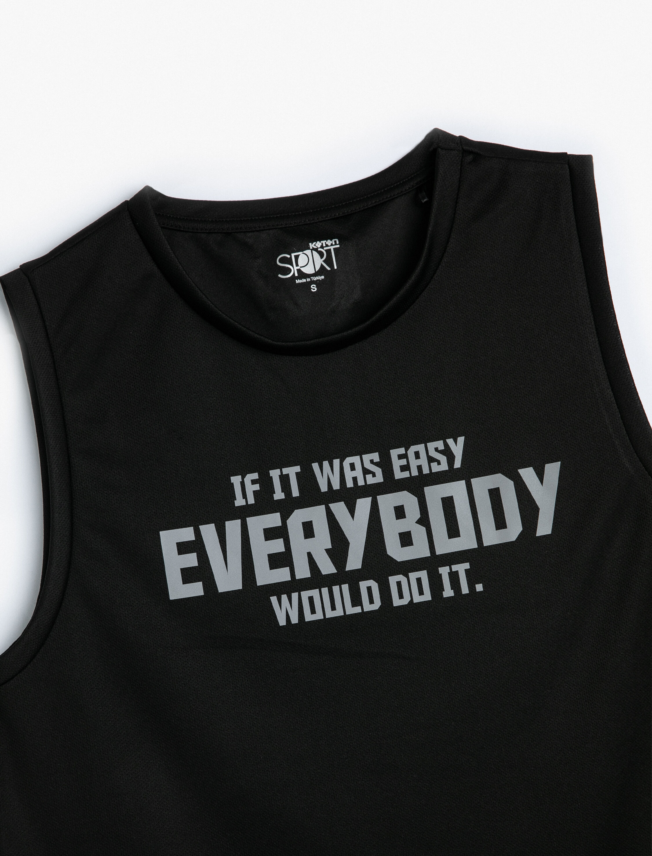   Sporcu Atleti Rahat Kesim Slogan Baskılı Bisiklet Yaka