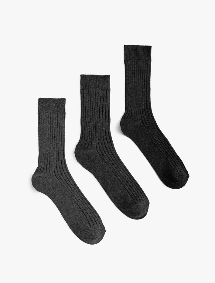 Erkek 3'lü Soket Çorap Seti Çok Renkli Dokulu