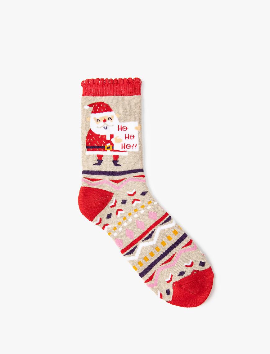  Kadın Yılbaşı Desenli Havlu Çorap