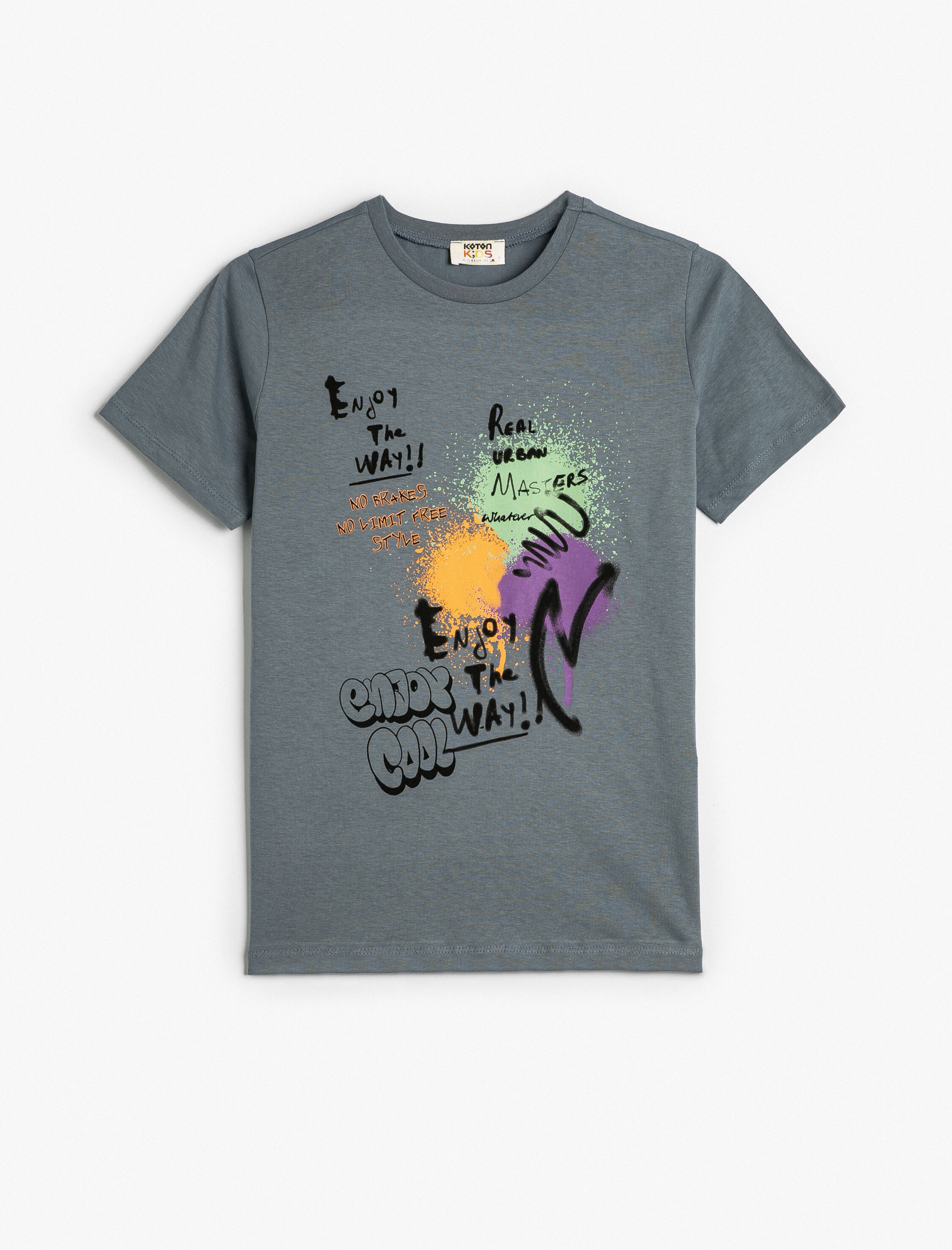  Erkek Çocuk Tişört Kısa Kollu Bisiklet Yaka Grafiti Baskılı Pamuklu