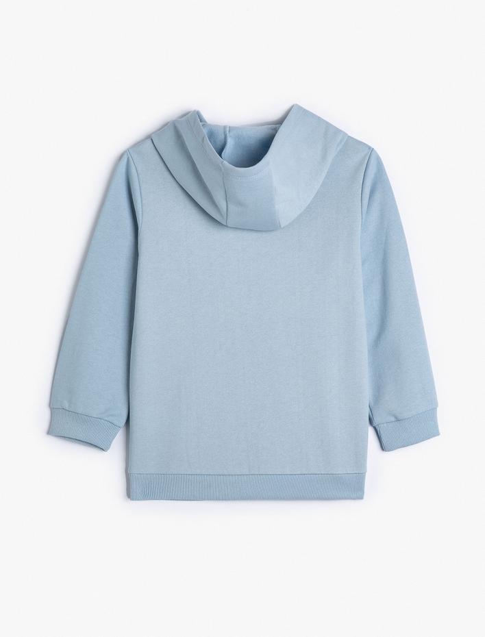 Erkek Çocuk Kapşonlu Sweatshirt Uzun Kollu Slogan Baskılı Kaplan Detaylı Şardonlu