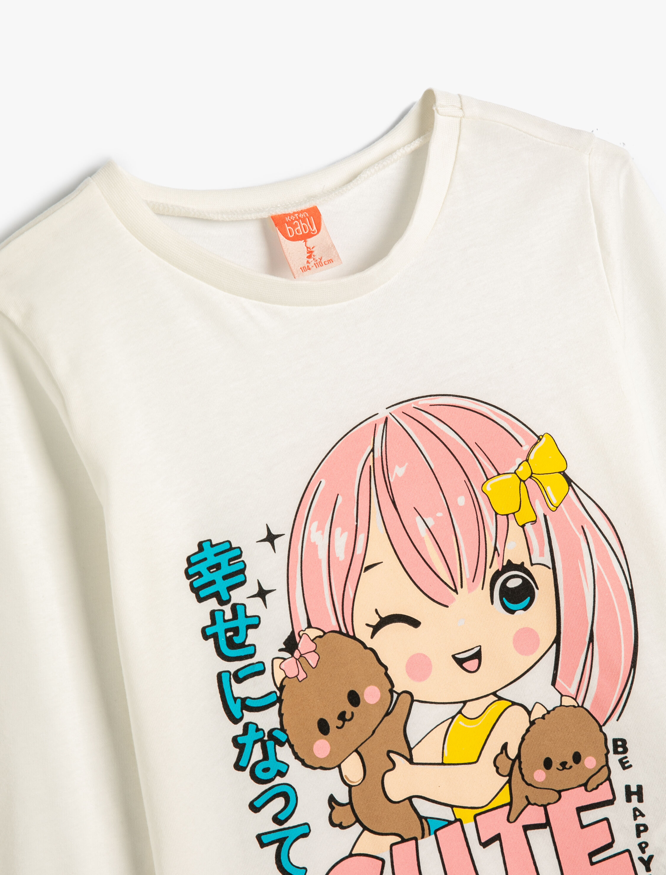  Kız Bebek Tişört Uzun Kollu Bisiklet Yaka Anime Baskılı Pamuklu