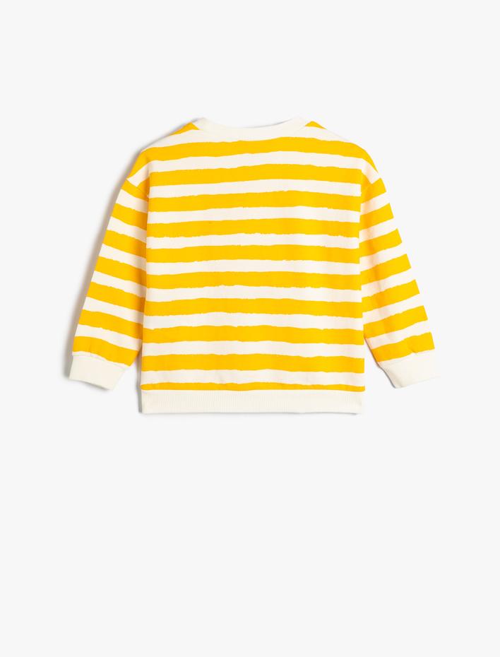 Erkek Bebek Çizgili Sweatshirt Aslan Grafik Baskılı Uzun Kollu Bisiklet Yaka