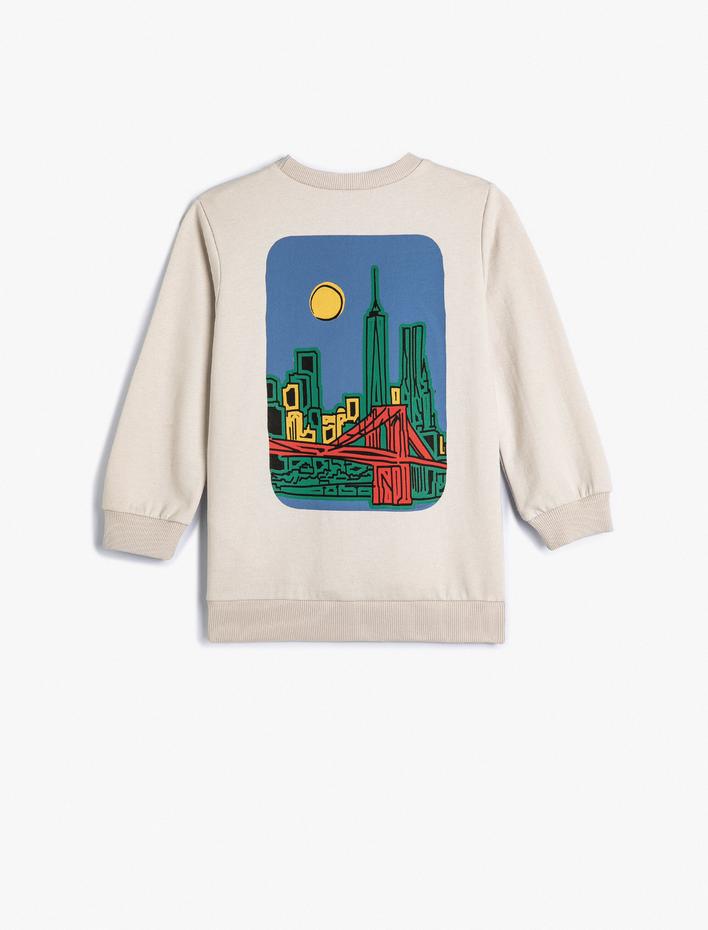 Erkek Çocuk Sweat Uzun Kollu Bisiklet Yaka Şehir Baskılı Şardonlu