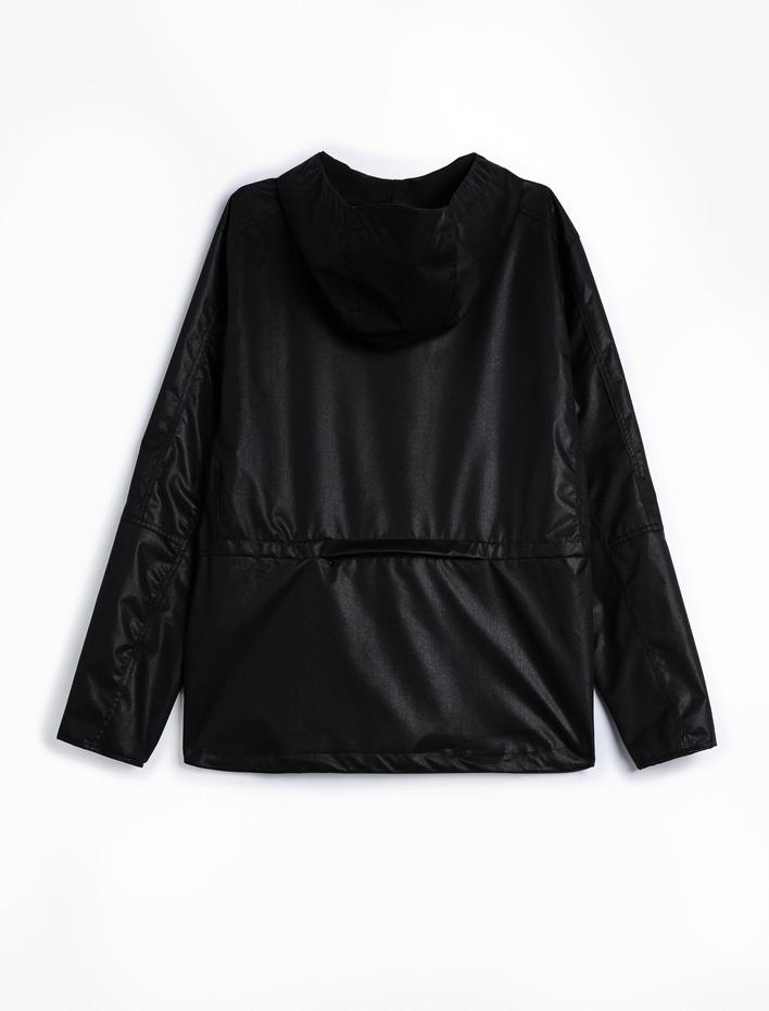  Oversize Spor Ceket Su Geçirmez Fermuarlı Kapşonlu Cep Detaylı