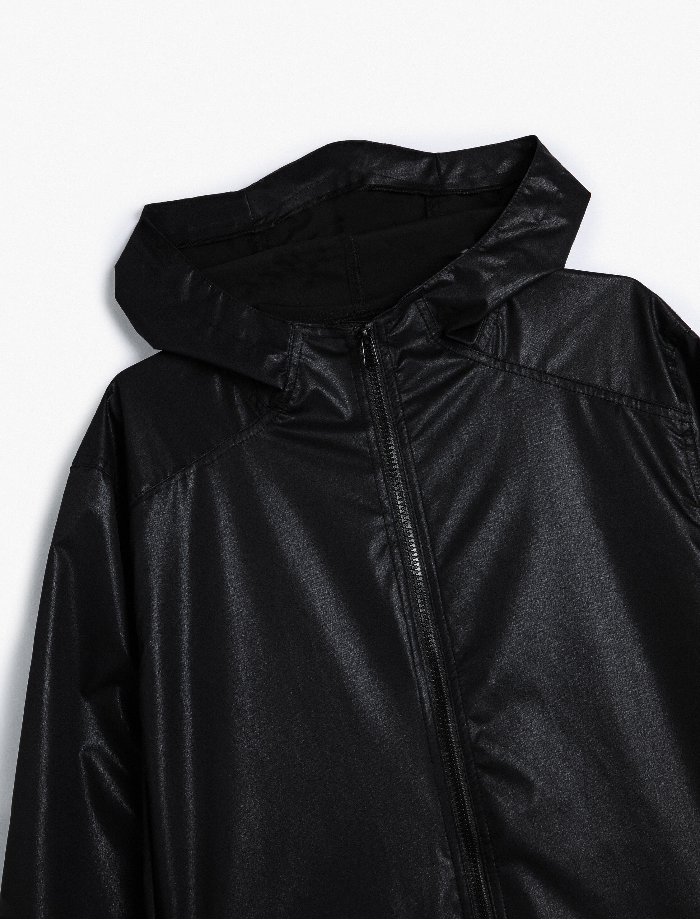   Oversize Spor Ceket Su Geçirmez Fermuarlı Kapşonlu Cep Detaylı