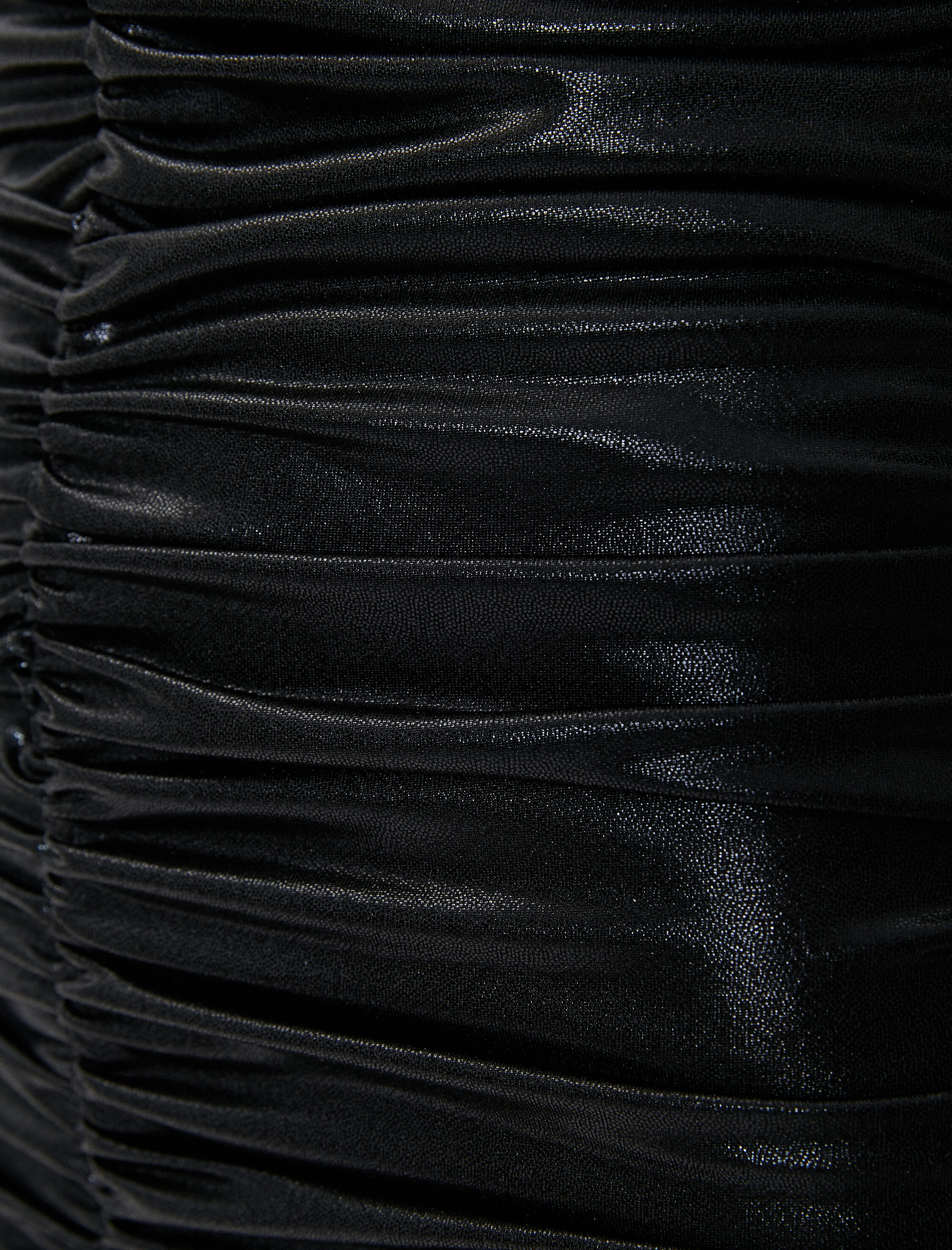   Drapeli Suni Deri Mini Elbise Uzun Kollu V Yaka