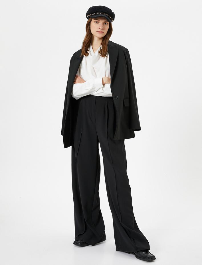  Degaje Yaka Bluz Gold Düğmeli