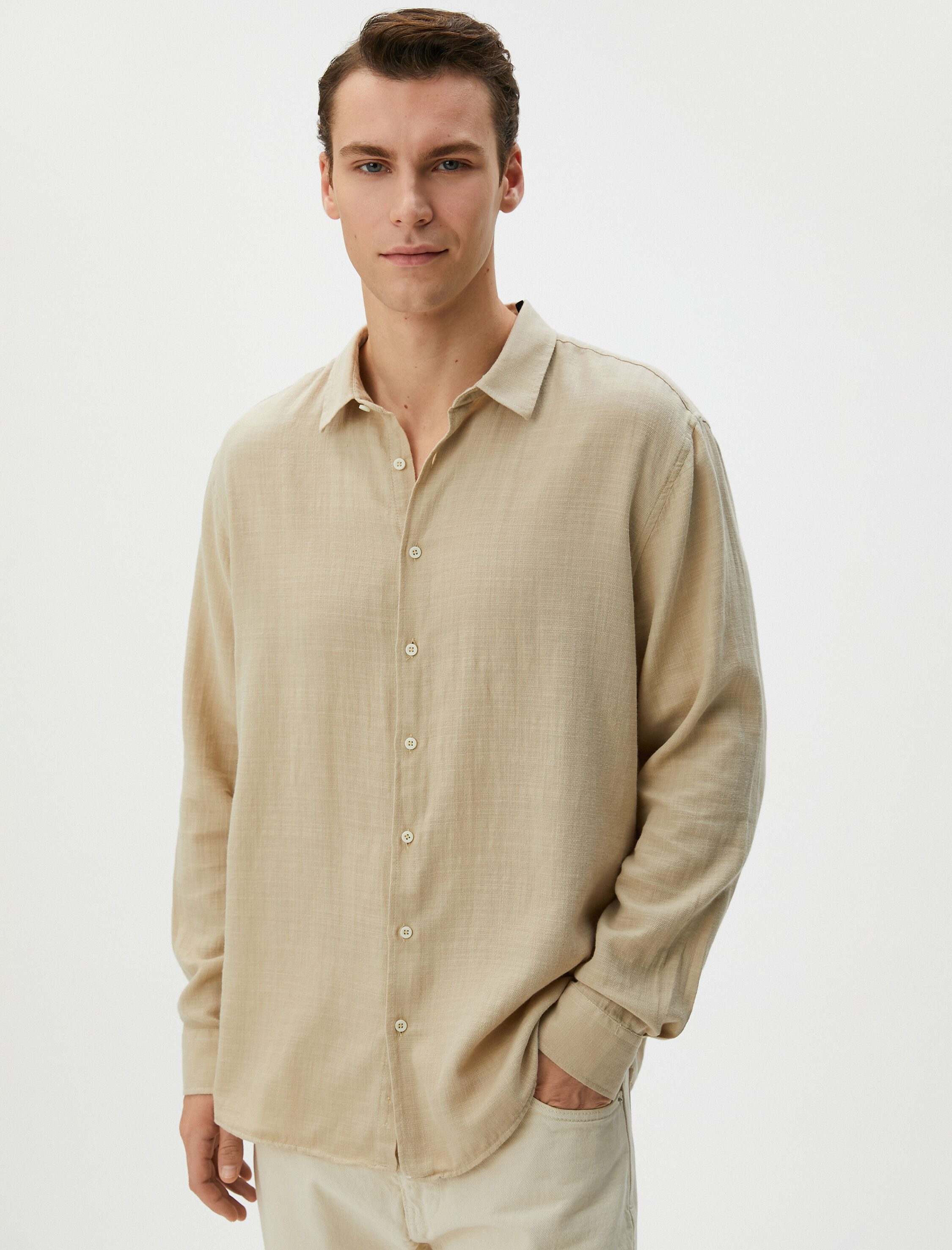   İtalyan Yaka Gömlek Uzun Kollu Pamuklu Regular Fit